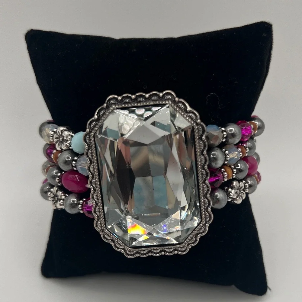 Accessories 806 Multi Strand Beaded Stretch Bracelet Oversized Crystal Statement